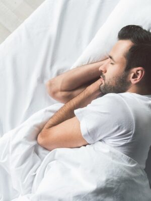 overhead view of man sleeping