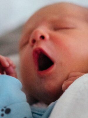 newborn baby yawning