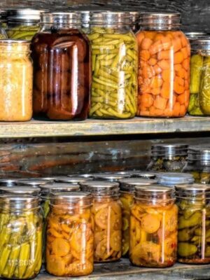 rows of cans in canning pantry