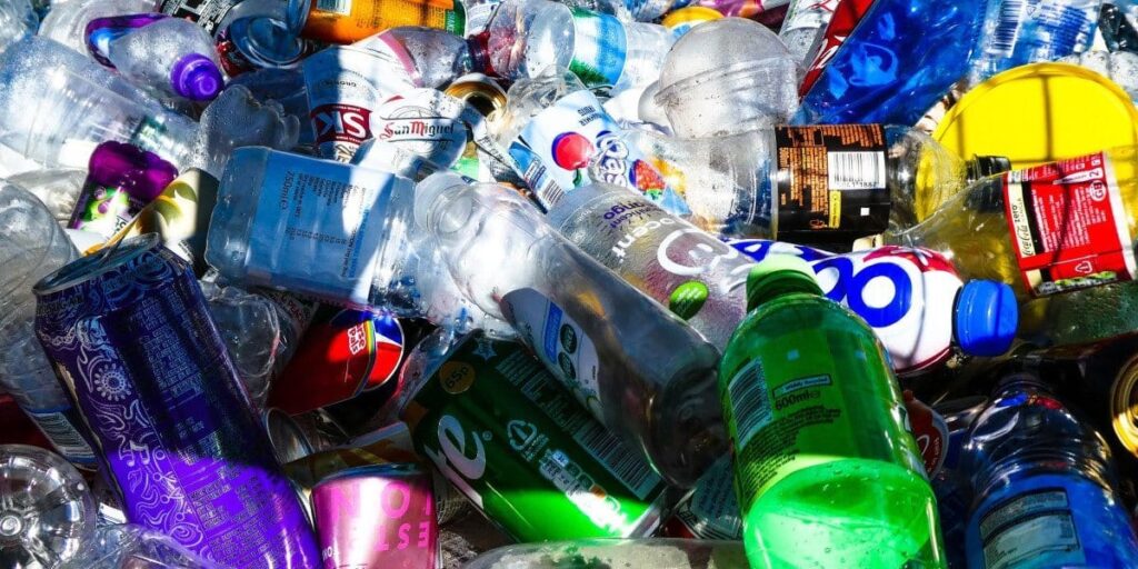 pile of discarded plastic bottles
