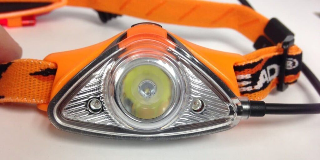 closeup of headlamp LED light bulb