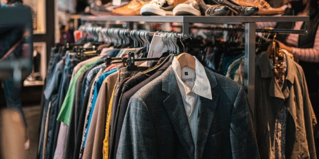 shirts and jackets at clothing resale shop