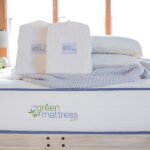 Organic cotton mattress protector packaging on bed