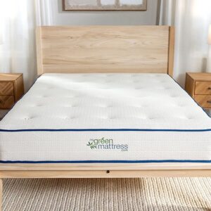 Certified organic mattress on My Green Mattress premium wood platform bed frame in bedroom